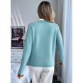 thumbnail image 6 of Women Sweaters Casual Long Sleeve Crewneck Cable Knit Oversized Crochet Sweater Pullover Tops Blue M, 6 of 9