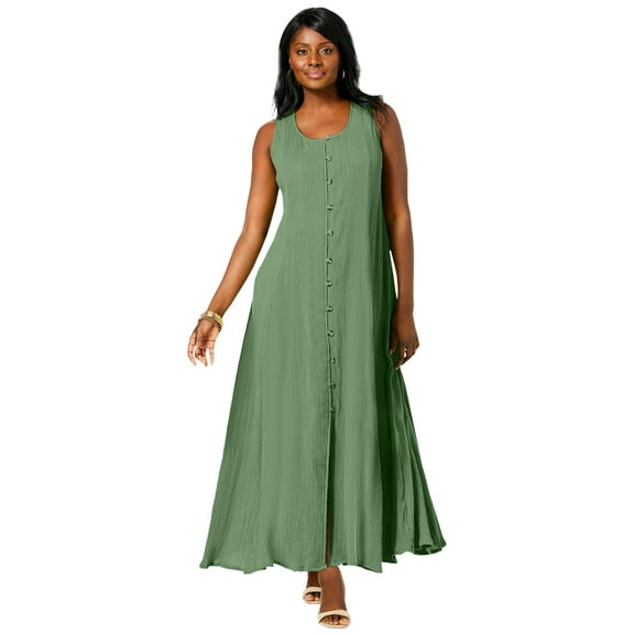 Jessica London Women's Plus Size Button Down Gauze Dress