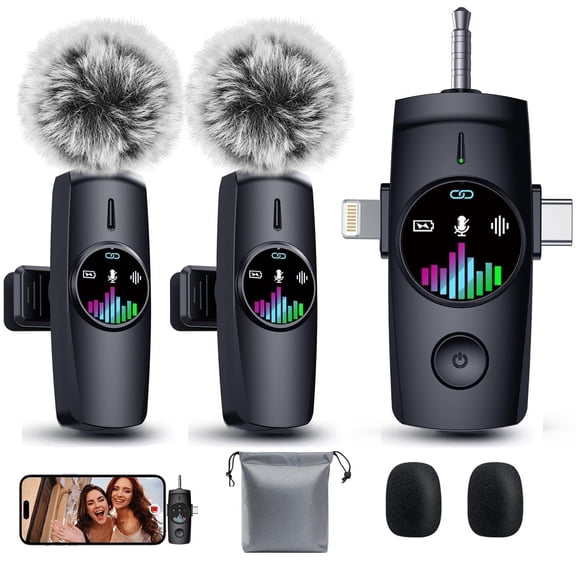Skdwakiz 3 in 1 Wireless Lavalier Microphone: Professional Mini Mic for iPhone, Android, Camera - Lapel Microphone with Noise Canceling/Plug and Play/Real-Time Monitoring for Video Recording