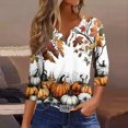 thumbnail image 2 of Trgacdwlo Womens Halloween 3/4 Sleeve Tops Funny Pumpkin Graphic Fall Henley Tops for Women Funny Ghost Graphic Pullover Shirts, 2 of 5