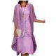 thumbnail image 3 of Vestido midi floral fluido con chaqueta, conjunto de 2 piezas, manga 3/4, vestido de gasa para invitados de boda, cóctel de verano Plus, 3 of 5