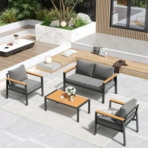 Aluminum Patio Furniture Set 4 Pieces Patio Conversation Set Outdoor Sectional Sofa with Thicken Cushion and Plastic-Wood Coffee Table, Patio Sets Fits Garden Backyard Balcony (Grey)