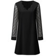 thumbnail image 4 of Sexy mujer Puff manga larga impreso Patchwork suelto cuello en V señoras malla Mini vestido Pompotops  ghjkhdj6697, 4 of 5