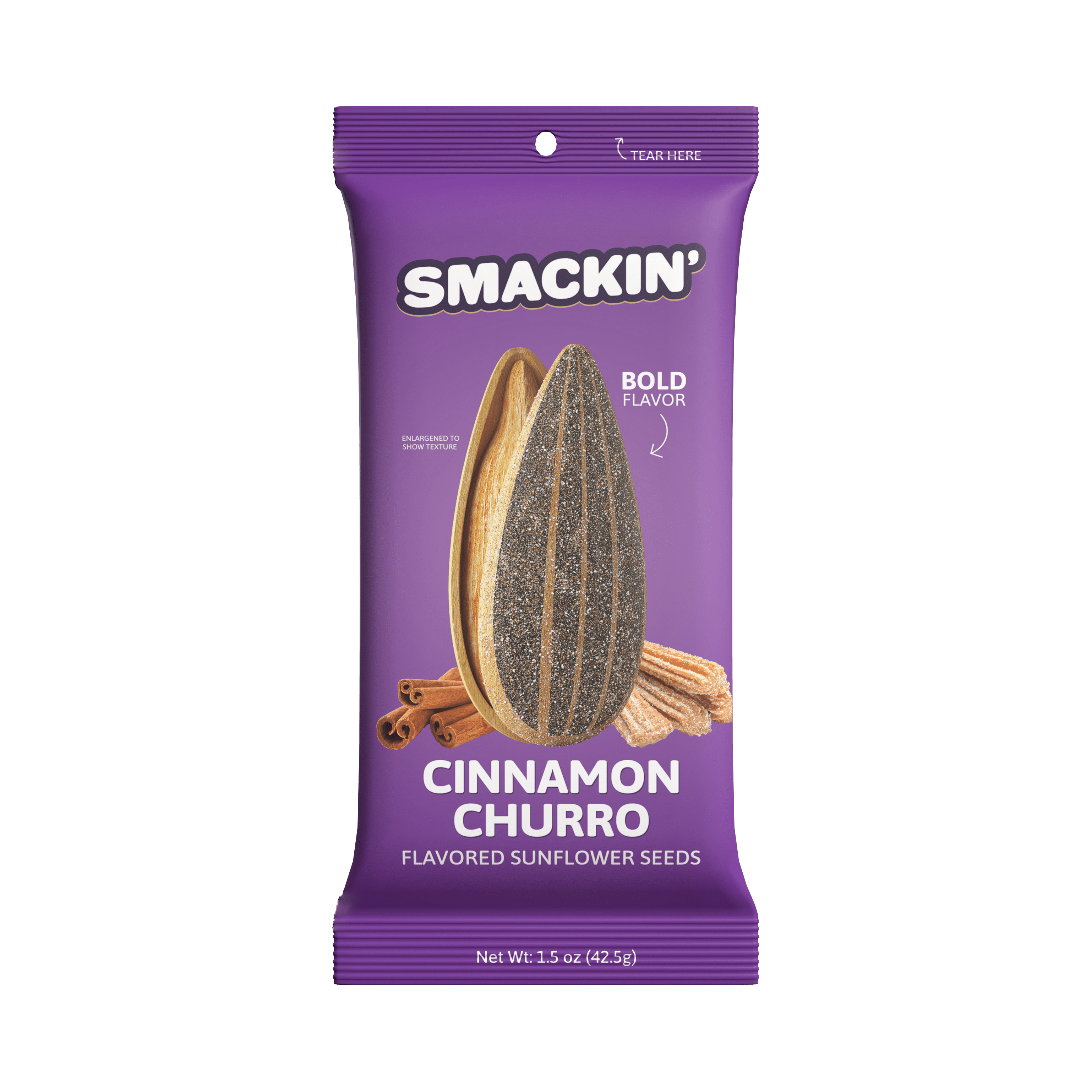 SMACKIN' Sunflower Seeds, Roasted Jumbo Small-Batch, American Made - Cinnamon Churro. 1.5oz bags (54 Pack Bucket)