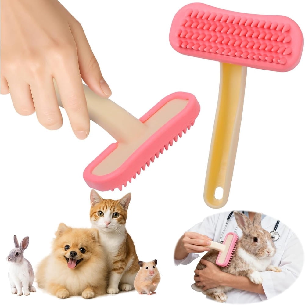 Wenbo Soft Silicone Pet Grooming Brush, Gentle Fur Remover Comb for Cat, Dog, Rabbit, Hamster Small Pets