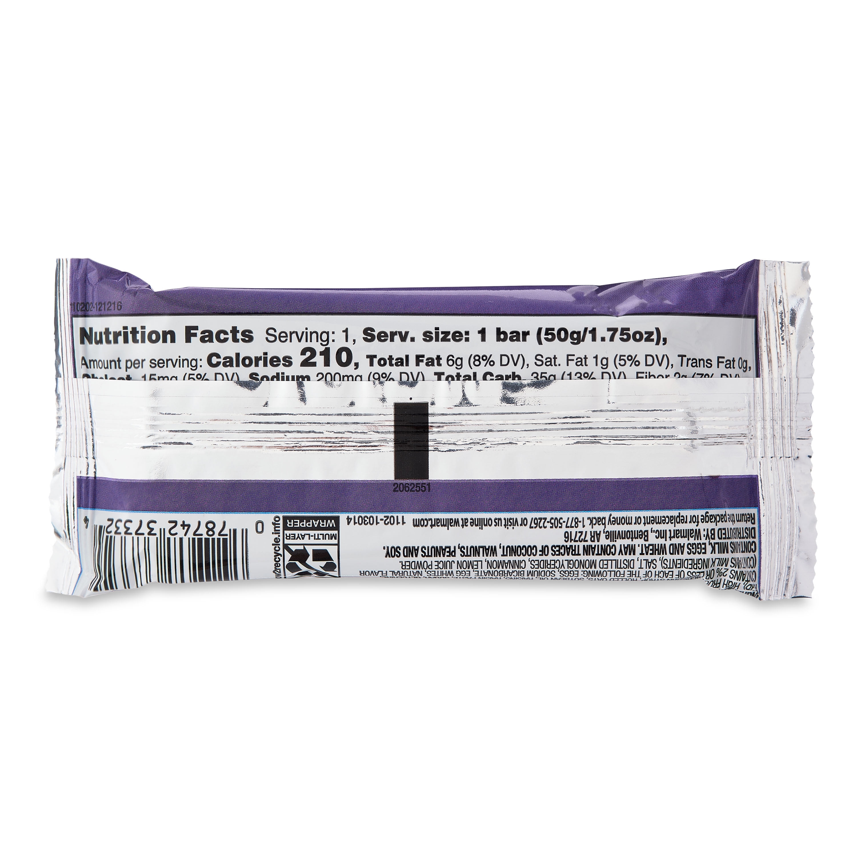 Great Value Cookie Bars, Chocolate Chip, 6 Count