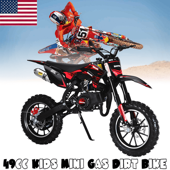 49cc Kids Dirt Bike,2-Stroke Gas Power Motocross Off Road Mini Motorcycle Vehicles Children Pit Bike Pocket Motorbike with Front Rear Disc Brakes Ideal Gifts for Kids Boys Girls Aged 8-14