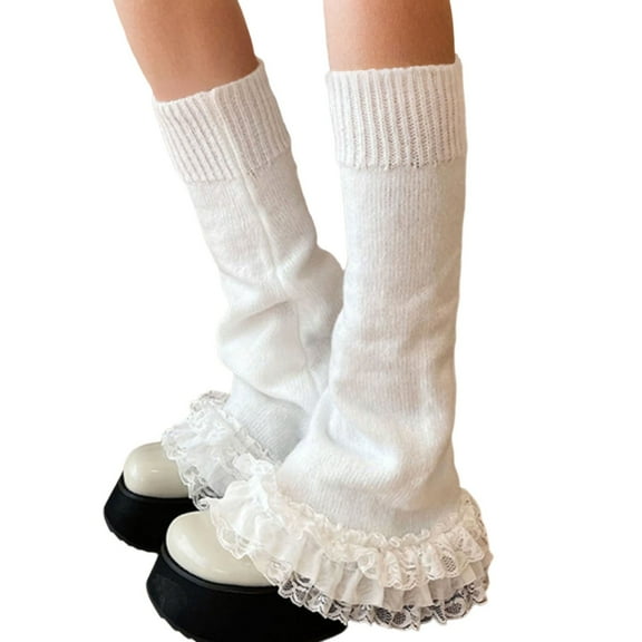 IWRICH Women' S Lace Leg Warmers Leg Warmer Knit White Black Flared Leg Socks White