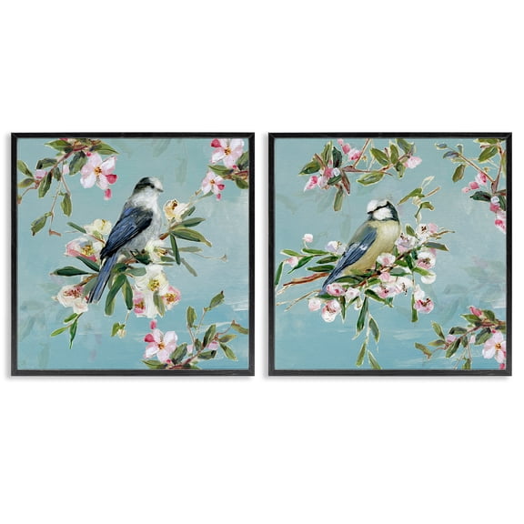 Stupell Industries Songbirds Among Spring Blossoms 2 Piece Black Framed Giclee Art Set, design by Sally Swatland