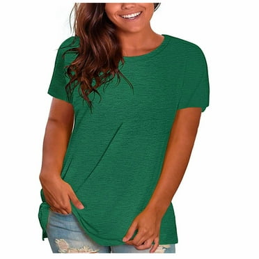 hoksml Womens Tops, Summer Clearance Women's Casual T-Shirt Plus-Size Solid O-Neck Tees Top Loose Short Sleeve T-shirt Pullover Tops
