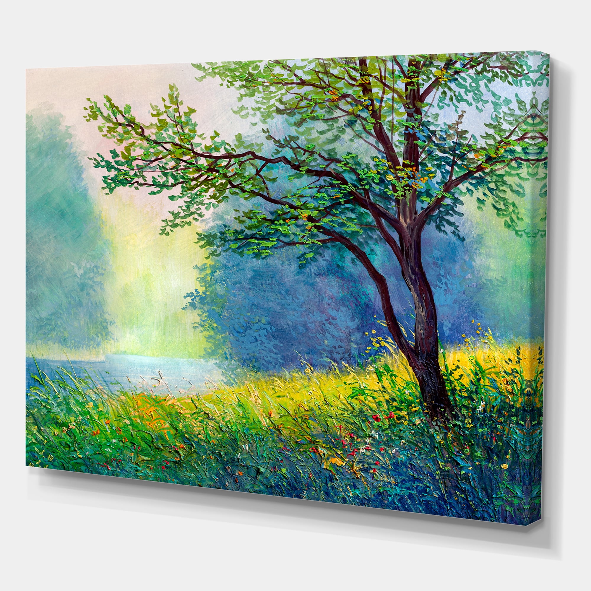Designart ' Summer Forest With Waterfall and River ' Traditional Canvas Wall Art Print