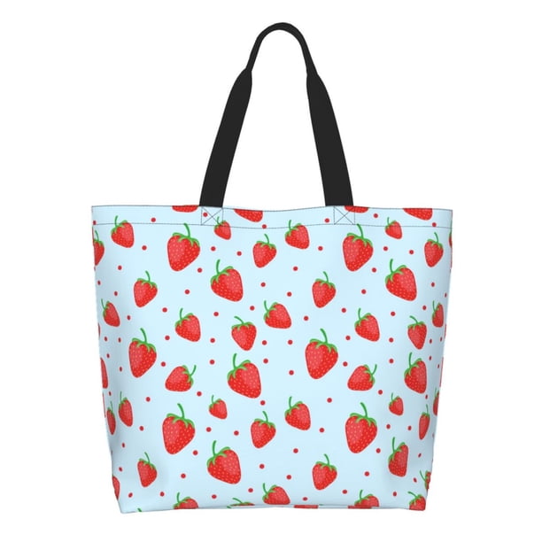 Fotbe Strawberry Bolsa Tote Estética de Lona con Estampado para Mujer - Bolsa Reutilizable de Hombro Casual para Vacaciones, Compras, Trabajo y Gimnasio