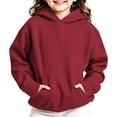 thumbnail image 2 of Kids Soft Solid Pullover Hoodie, Long Sleeve Basic Hooded Sweatshirt with Kangaroo Pocket Casual Fall Daily Wear Red 13-14 Years, 2 of 9