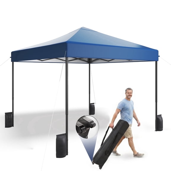 PATBRELA 10x10 Pop Up Canopy Tent with 99% UV Blocking, Easy Setup Outdoor Shelter for Patio, Garden, Beach, Includes Sandbags and Stakes, Navy