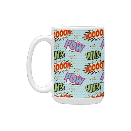 

Pop Art Decor Retro 50s 60s Image with Baloons Quotes Baby Blue Abstract Polka Dot Backdrop es Multi Ceramic Mug (15 OZ) (Made In USA)
