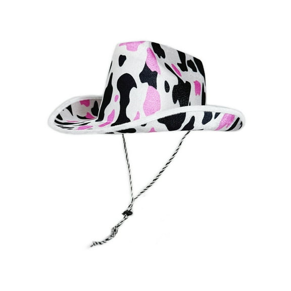 Stylish Cow Print Cowgirls Hat Adjustable Neckstrop Hat For Halloween Parties