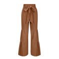 thumbnail image 4 of Lilgiuy Women's Fashion Casual High Waist Elastic Waist Drawstring Straps Solid Color Ruffle Wide Leg Long Pants Khaki 4(S) Fall Clothes for 2022 Spring Winter, 4 of 4