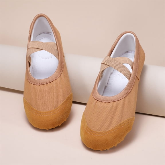 Nmnitkp Ballet Shoes for Girls Toddler Ballet Slippers Soft Boys Dance Shoes Girls' & Boys' Ballet Dance Shoes, Canvas Soft Sole No-Tie Dance Slippers for Toddler Khaki,35