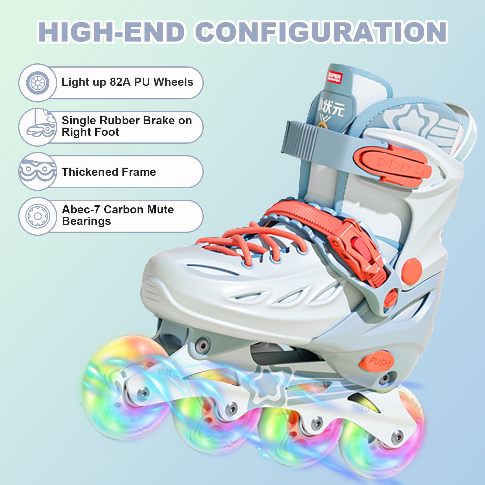 Adjustable Inline Skates with Light up Wheels, Outdoor Roller Skates for Kids Girls Boys Youth Beginners (Medium, Light Blue)