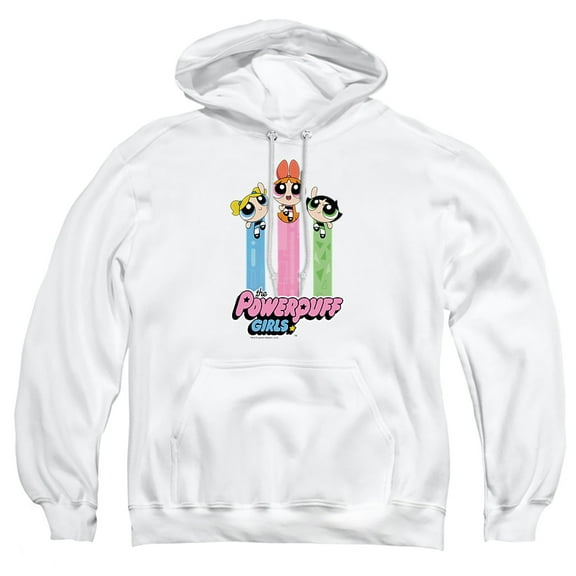 Powerpuff Girls The Girls Fly Unisex Adult Pull-Over Heather Hoodie, Small, White