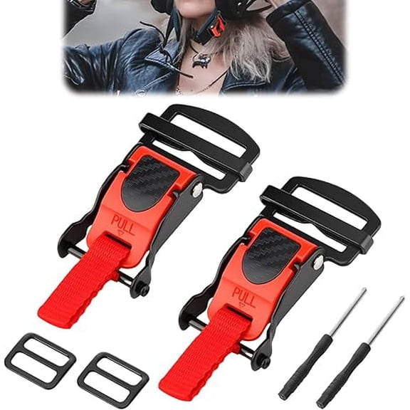 Helmet Quick Release Buckle Kit Stainless Steel Ratcheted Chin Strap Adapter for Motorcycle Helmets Easy Installation(Red)