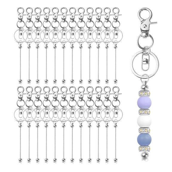 24pcs Beaded Keychains,DIY Blank Beaded Keychain Making Kit for Pendants DIY Handmade Gifts Silver