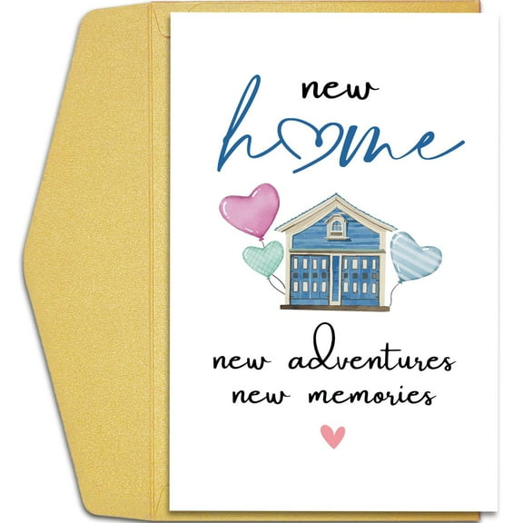 New Home Greeting Card – Celebrate New Adventures and Memories – Colorful House and Balloons Design – Blank Inside, Envelope Included – Perfect Housewarming Gift