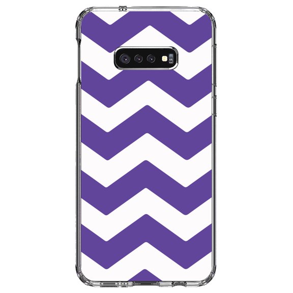 DistinctInk Clear Shockproof Hybrid Case for Samsung Galaxy S10e (5.8" Screen) - TPU Bumper, Acrylic Back, Tempered Glass Screen Protector - Purple White Stripes - Stripes Pattern