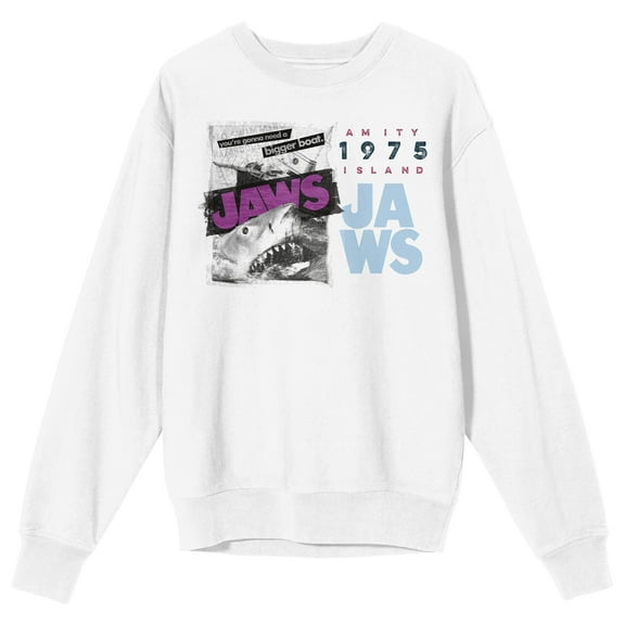 Jaws Amity Island 1975 Crew Neck Long Sleeve Men's White Sweatshirt