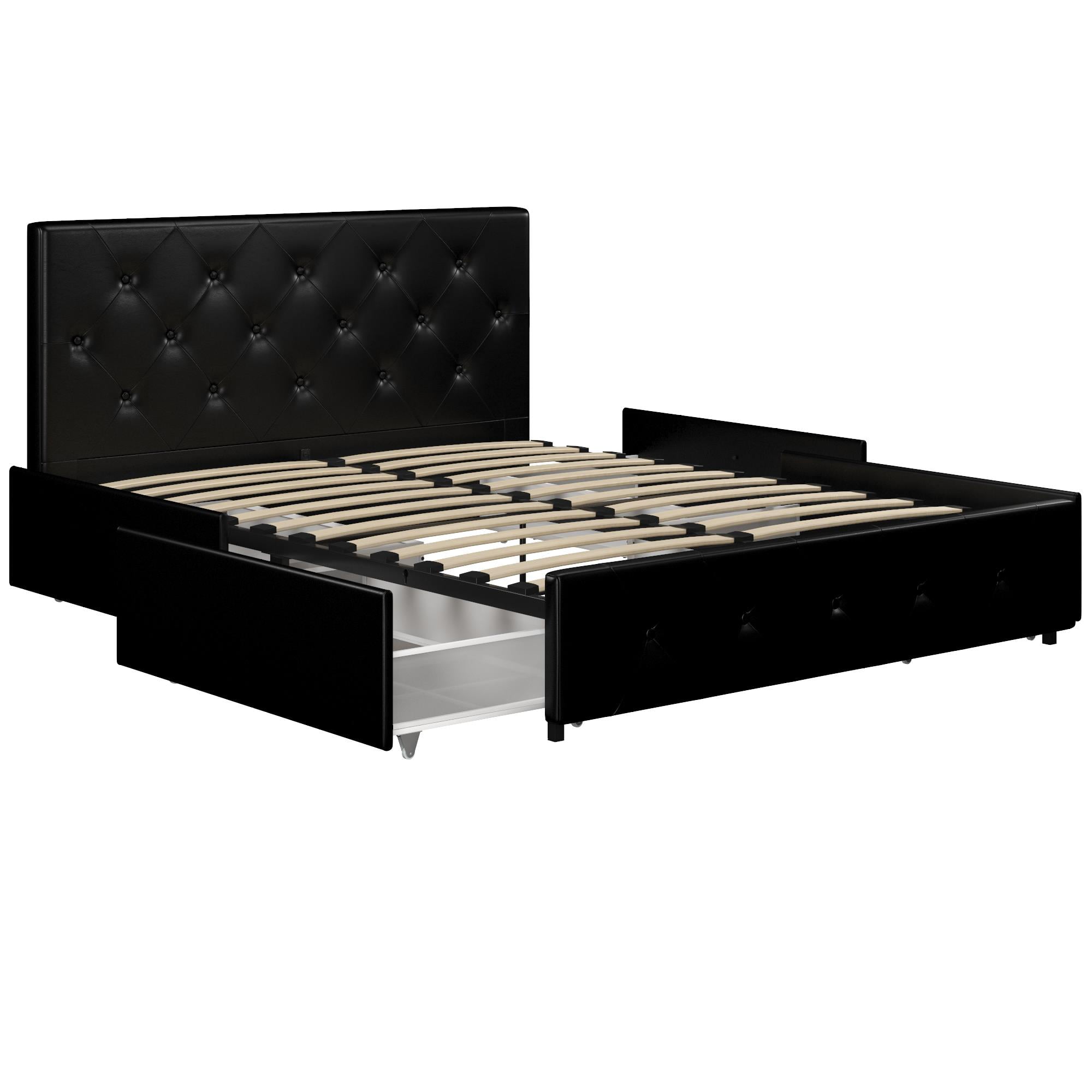 River Street Designs Dean Upholstered Bed With Storage, Black Faux Leather, Full