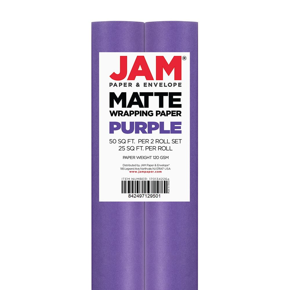 JAM Paper Matte Wrapping Paper, 50 Sq. ft Total, Purple, 2 Rolls