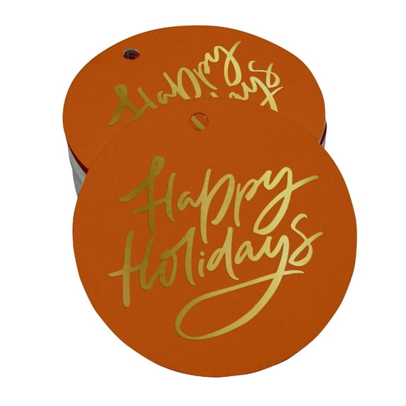 Inkdotpot Pack Of 100 Happy Holiday Favor Paper Tags Craft Real Gold Foil Hang Tags