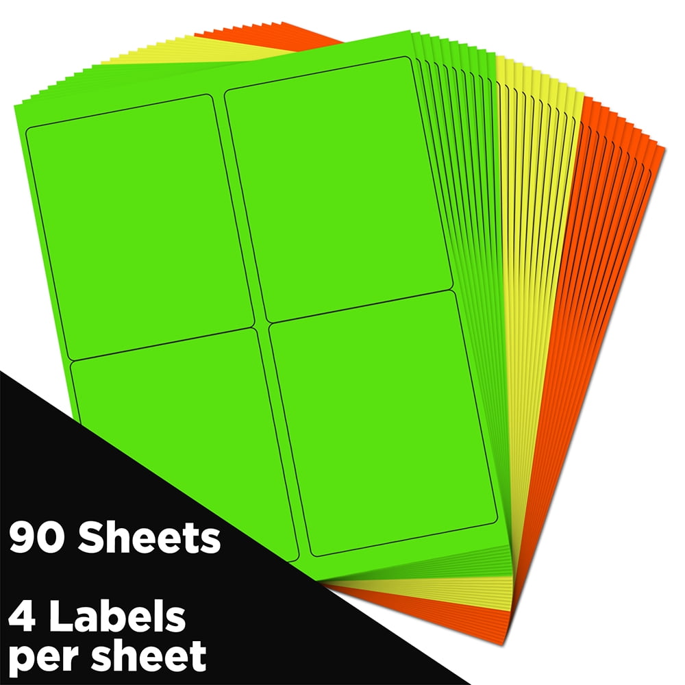 JAM Paper Shipping Address Labels, Extra Large, 4 x 5, Assorted Neon Colors, 360/Pack
