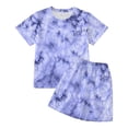 thumbnail image 4 of SGMVNU Boys Summer 2 Piece Outfits Tie Dye Casual Shorts Set Short Sleeve T Shirt and Matching Shorts Kids Daily Wear, Size 3-4 Years, Light Purple, 4 of 5