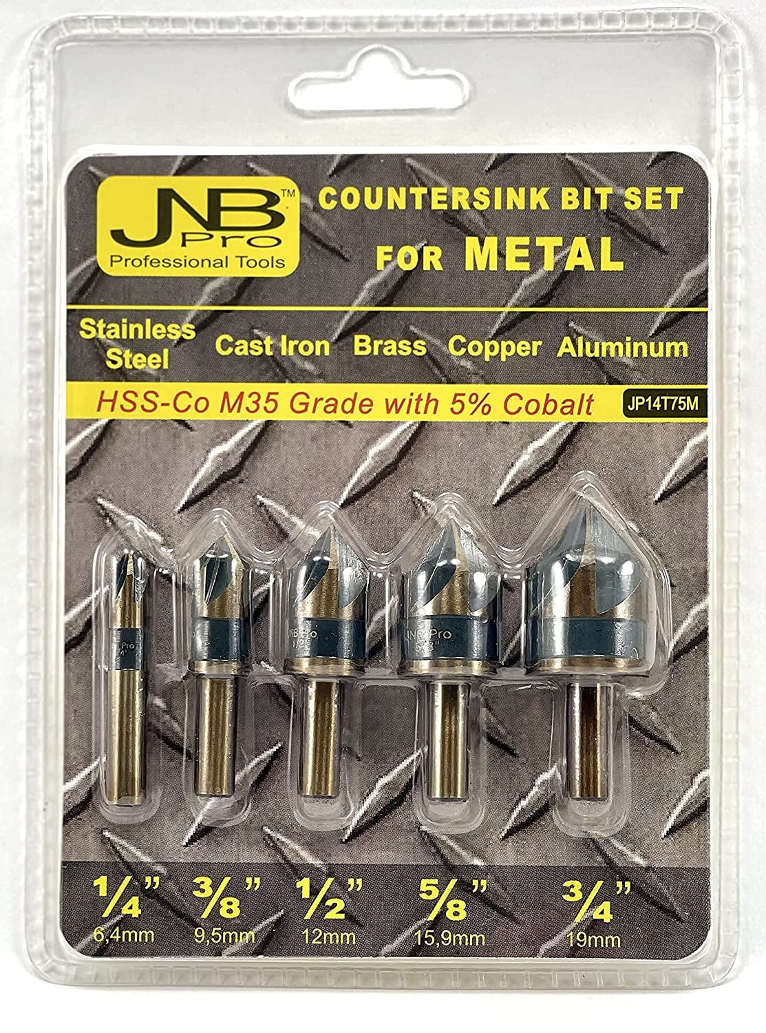 5pc Cobalt Industrial Countersink Bit Set in Aluminum Case