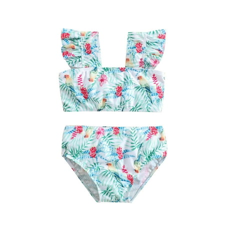 

QIPOPIQ Girls Swimsuit Clearance Summer Toddler Kids Baby Cute Flowers Print Ruffles Bikini Set