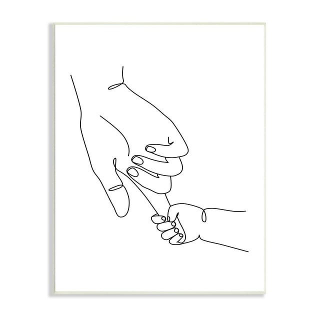 Stupell Industries Baby Hands Holding Index Finger Minimal Line Drawing, 10 x 15, Designed by JJ Design House LLC