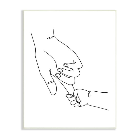 Stupell Industries Baby Hands Holding Index Finger Minimal Line Drawing, 10 x 15, Designed by JJ Design House LLC