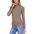 thumbnail image 4 of INSPIRE CHIC Mock Neck Sweater for Women's  Long Sleeve Ribbed Knit Pullover Top XS Coffee, 4 of 6