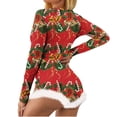 thumbnail image 1 of Pyjama de Noël pour Femmes, Imprimé Non Positionné, Col en V, Détail Plume, Manches Longues, Lingerie Sexy, 1 of 8