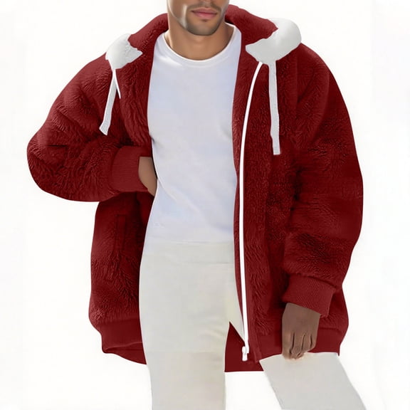 Lmnyox Men's Fuzzy Fleece Jacket Coat Fashion Zip Up Thermal Hoodies with Pocket Thick Warm Hooded Jacket Outerwear