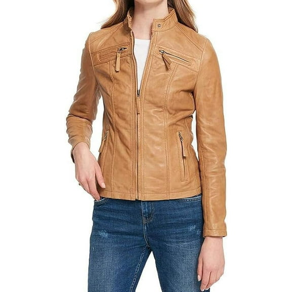Celebrity Women's Lambskin Leather Jacket Motorcycle Slim Fit Biker W054