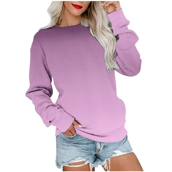 Meichang Sweatshirts for Women 2023 Winter Long Sleeves Pullover Casual Crew Neck Tops Lightweight Gradient Print Sweatshirts