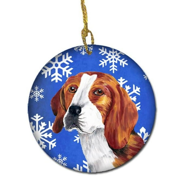 Beagle Winter Snowflakes Holiday Ceramic Ornament