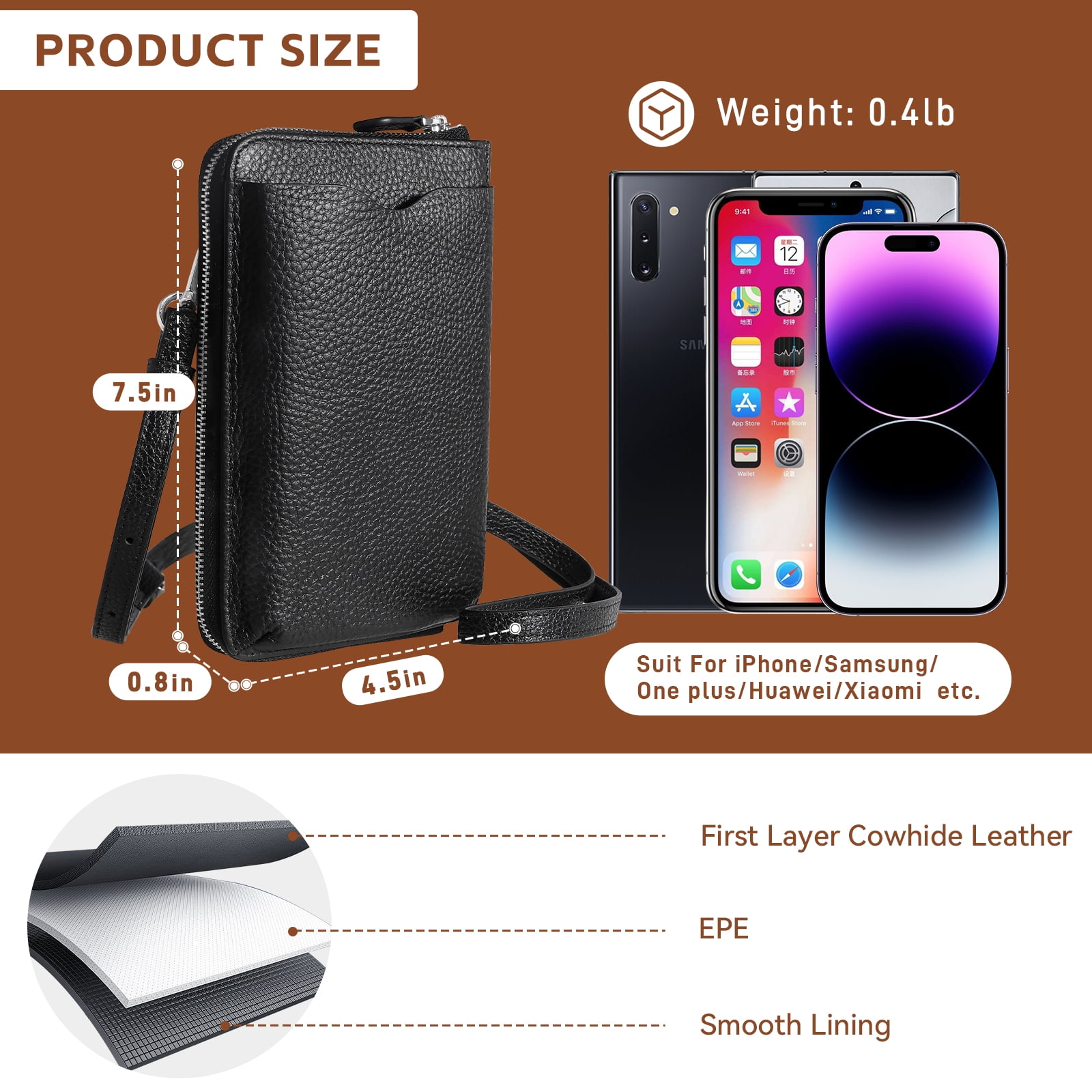 Egoelife Leather Crossbody Phone Bag - Trendy Shoulder Purse with Card Slots, Large Capacity Mini Clutch Wallet for Women & Men