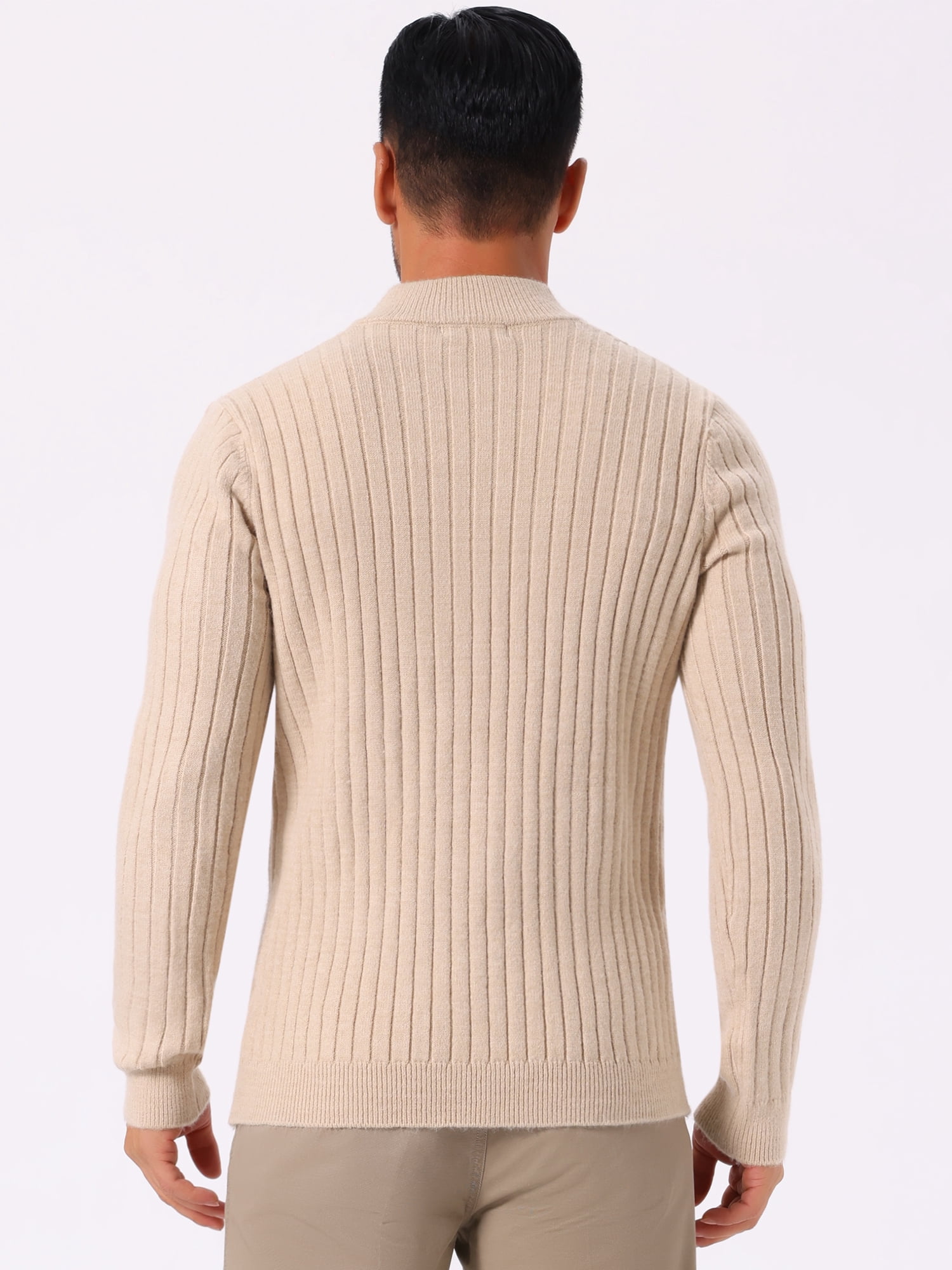 DARING DIVA Men's Casual Pullover Knitted Mock Neck Polo Sweater M Beige