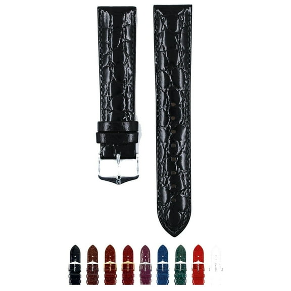 HIRSCH Crocograin Calf Leather Watch Strap - Black Band / Silver Buckle - M - 20mm