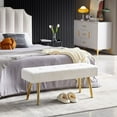 thumbnail image 6 of NORDICANA Modern Entryway Bench Teddy Velvet Upholstered End of Bed Bench Tufted Ottoman Bench Dining Bench with Thick Cushion Seated for Living Room, Bedroom, 6 of 7