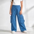 thumbnail image 2 of Boys & Girls Baggy Cargo Pants Drawstring Waist Wide Leg Casual Pants Summer Lightweight Outdoor Pants with Multi Pockets for 5-16 Years, 2 of 4