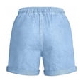thumbnail image 7 of Hurxie Womens Jean Shorts Summer Casual Mid Rise Cuffed Elastic Waist Denim Shorts Light Blue,M, 7 of 7